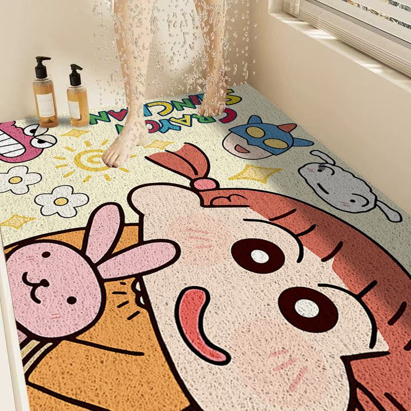 Crayon Shin-Chan Bathroom Floor Mat, Silk Loop Foot Mat, Stain-Resistant and Easy to Maintain, Non-Slip Mat for Bathroom Entrance, Waterproof and Non-Slip