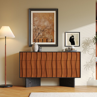 Medieval Solid Wood Teak Veneer Bucket Cabinet Retro Simple Living Room Storage Sideboard
