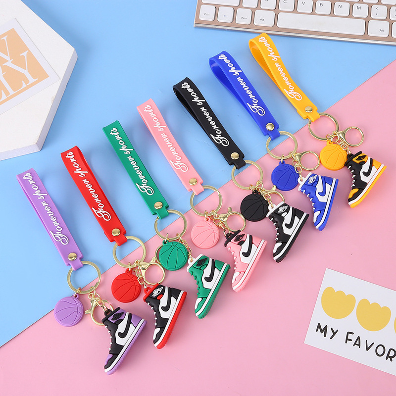 A J Sneaker Key Pendant Stereo Mini Sneaker Keychain Creative Car Accessories Soft Rubber Bag Hanging Chain