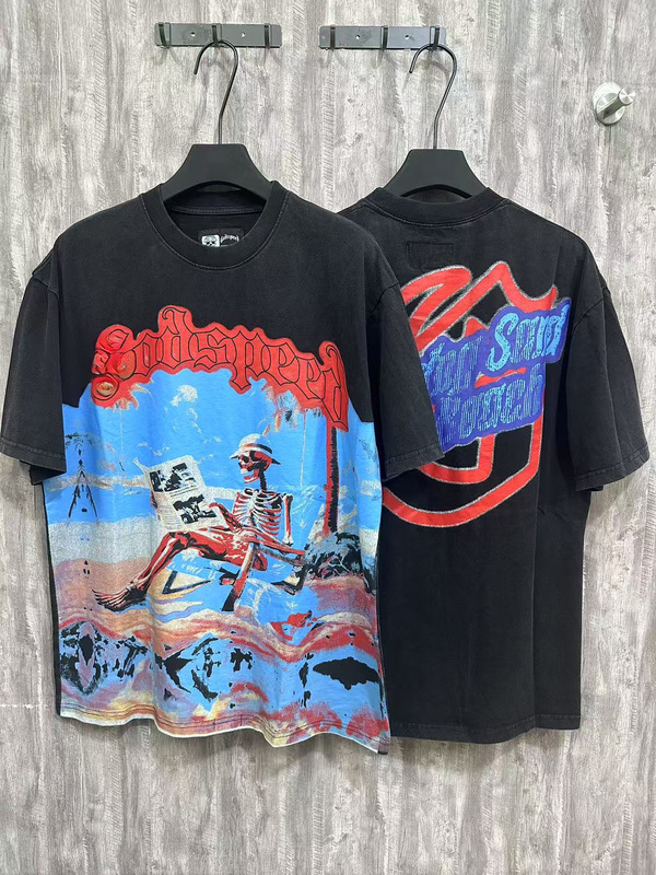 25ss アメリカのトレンディなブランド GOD ロックバンド ヒップホップ レタープリント 半袖 高品質 コットン Tシャツ カップル同スタイル|undefined