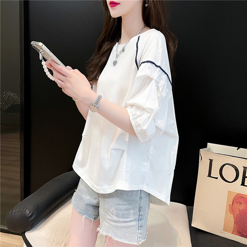 Large size loose casual all-matching summer new round collar short-sleeved T-shirt for women