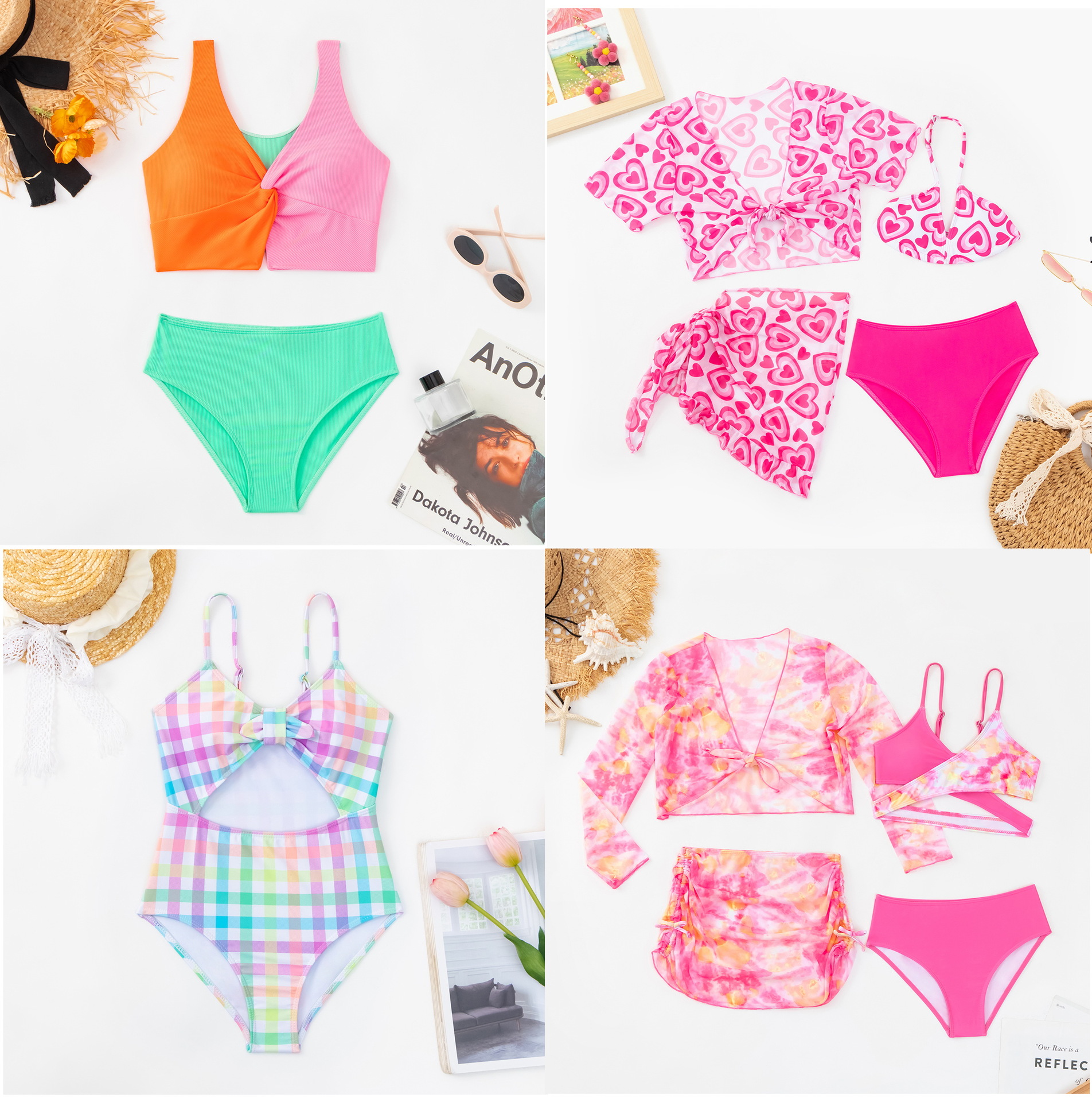 24 New Children's Swimsuit Women's Small Fresh Tie-Dye Split 4-Piece Set Skirt European and American Bikini for Big Children