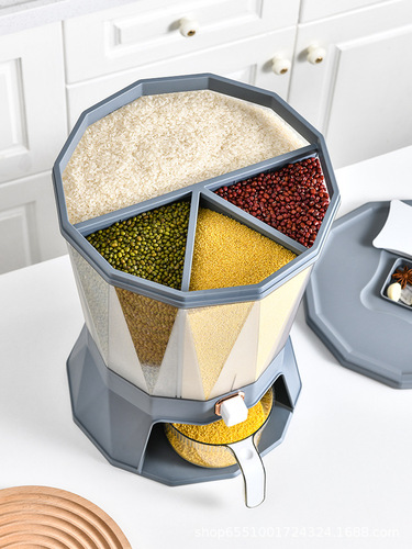 Household moisture-proof and pest-proof plastic rice storage bucket kitchen divided rotating rice bucket five-grain miscellaneous food pressing airtight bucket 10KG