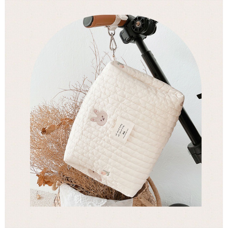 Korean Embroidered Cotton Mummy Bag Baby Stroller Hook Diaper Bag Organizer Bag Maternity Bag Portable Cotton