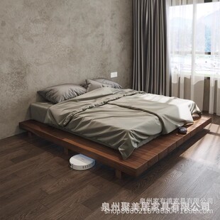 Solid Wood Floor Bed Japanese Tatami Bed Homestay Hotel Low Bed Retro Log Bedroom Floor Bed Balcony Bay Window