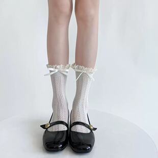 Mary Jane Lace Hollow-out Lace Stockings Women Thin Mesh Breathable Bow Heap Stacks Jk Summer
