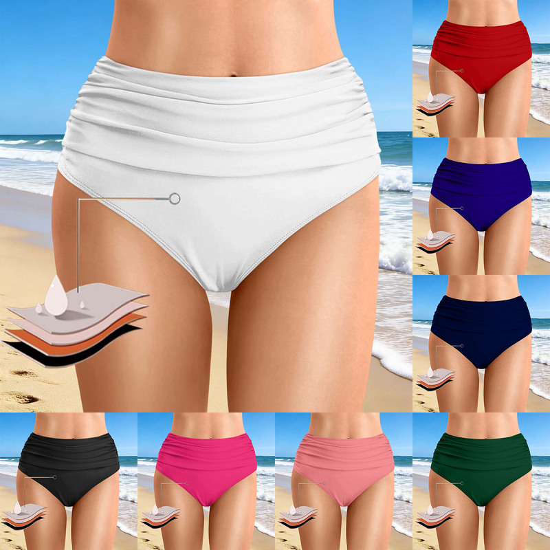 2026 European and American Swimwear Wholesale Cross-Border Amazon High-Waisted Elastic Ruched Swim Shorts for Women Conservative Triangle Swim Shorts for Women