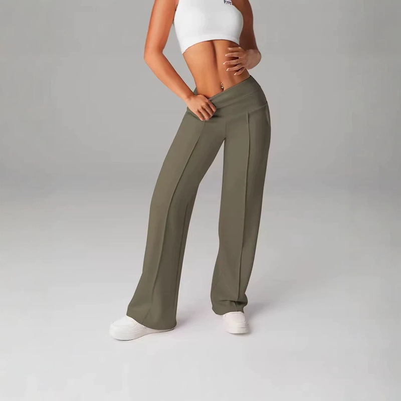New cross-border slim-fit sports long straight pants with waist seam pockets, suitable for outdoor leisure and sports, comfortable straight pants