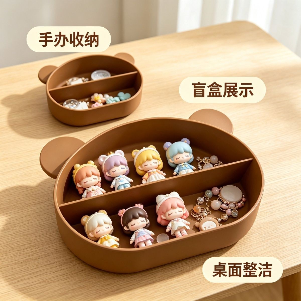 Rilakkuma figurine display cabinet, limited-edition food toy, desktop storage for collectors, storage box, bear-shaped shelf