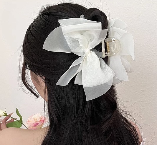 ハイエンドのパールリボングリッパー、女性用の大きなヘアピン、後頭部のヘアピン、エレガントなサメクリップ|undefined