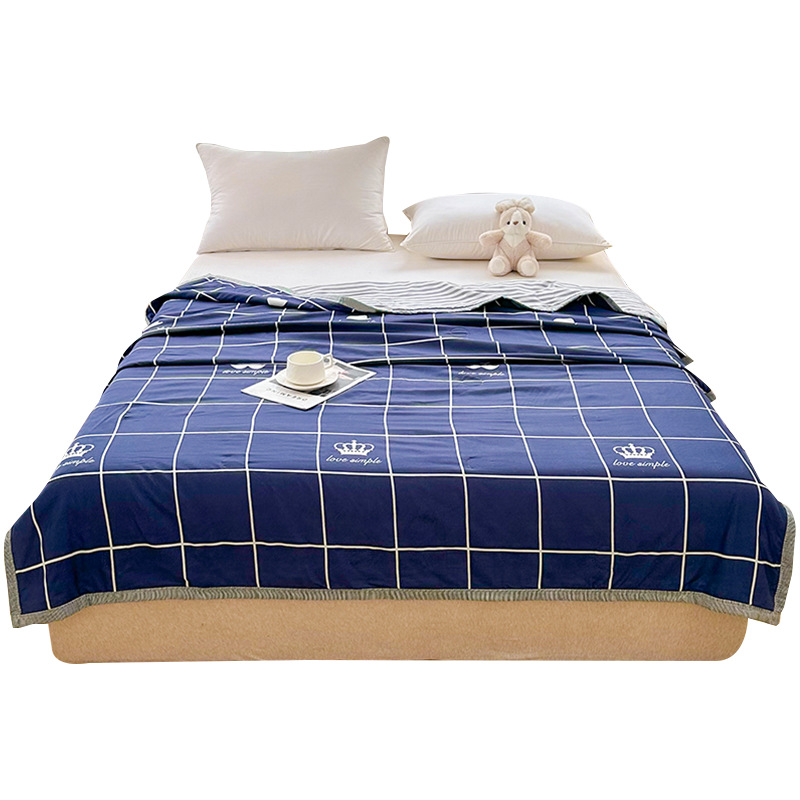 Edredón de algodón lavado para dormitorio individual de estudiantes, edredón lavable a máquina para cama doble con aire acondicionado, edredón cepillado de verano para primavera, otoño y verano.