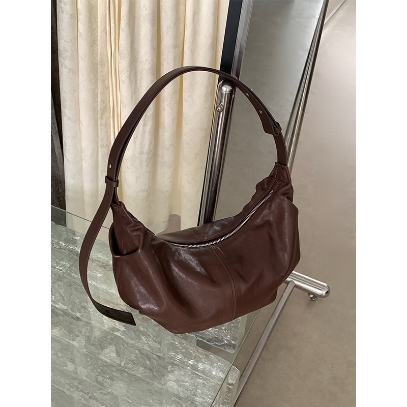 Niche Genuine Leather Dumpling Bag 2026 New Soft Leather Casual Shoulder Bag For Women Large Capacity Luxury Crescent Underarm Bag - Thumbnail 7
