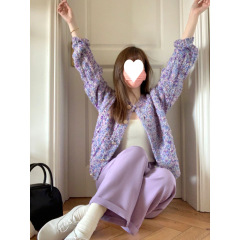 紫色のカーディガンセーター、女性用、秋の新作、ドーパミン風、ゆったりとしたスタイル、小香風ニットジャケット