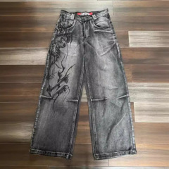 国境を越えたメーカーがアメリカのレトロを直接販売して、古い水洗いヒップホップのゆるい広脚ジーンズの潮クールな牛のズボンを作る