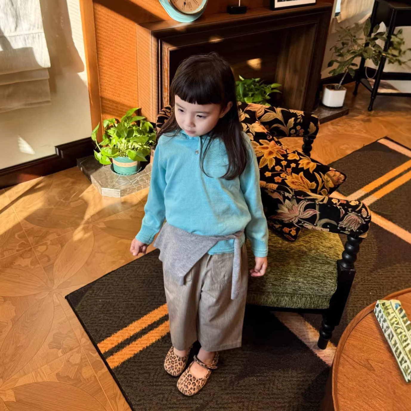 女童毛衣2026春季新款儿童休闲百搭连帽套头针织衫女宝宝上衣套装