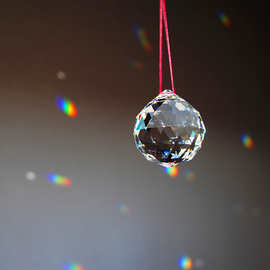 4CM灯饰水晶球 可吊挂饰品配件透明切面玻璃球带孔家居装修摆件