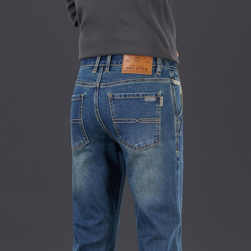 2025秋冬新款宽松直筒轻商务休闲裤男士百搭青年牛仔裤秋冬厚款