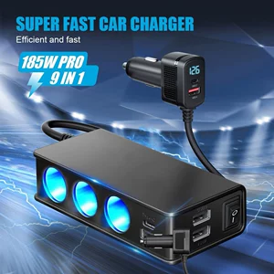 New Cross-Border In-Stock 9-in-1 Multifunctional Cigarette Lighter Type-C Fast Charging One-To-Three Car Phone Charger
