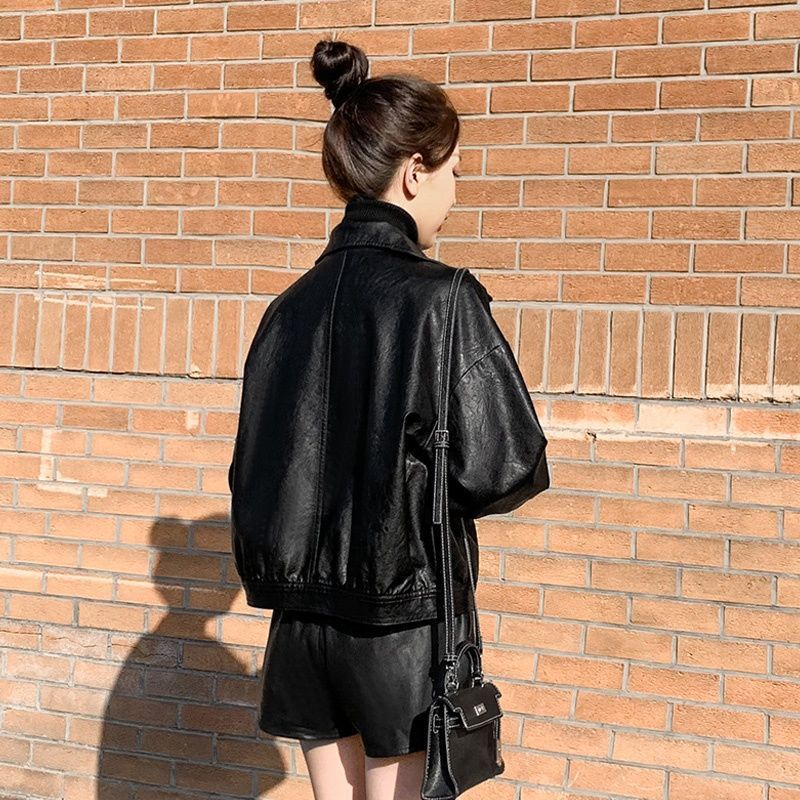 小个子皮衣2025年新款女春秋爆款机车皮夹克网红韩版宽松短款外套|undefined