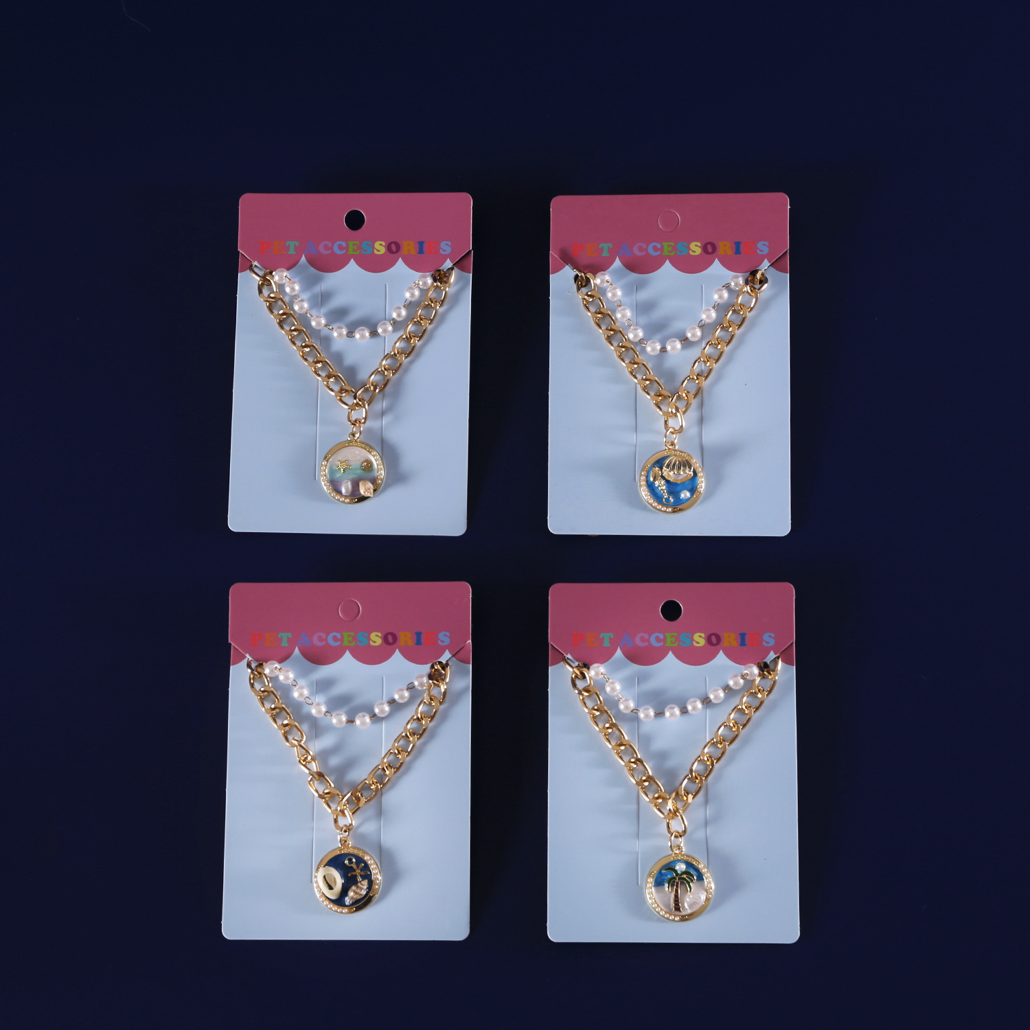 Mascotas concha marina gato perro collar perla de metal colgante de estrella de mar de cocotero ajustable collar de princesa de doble capa