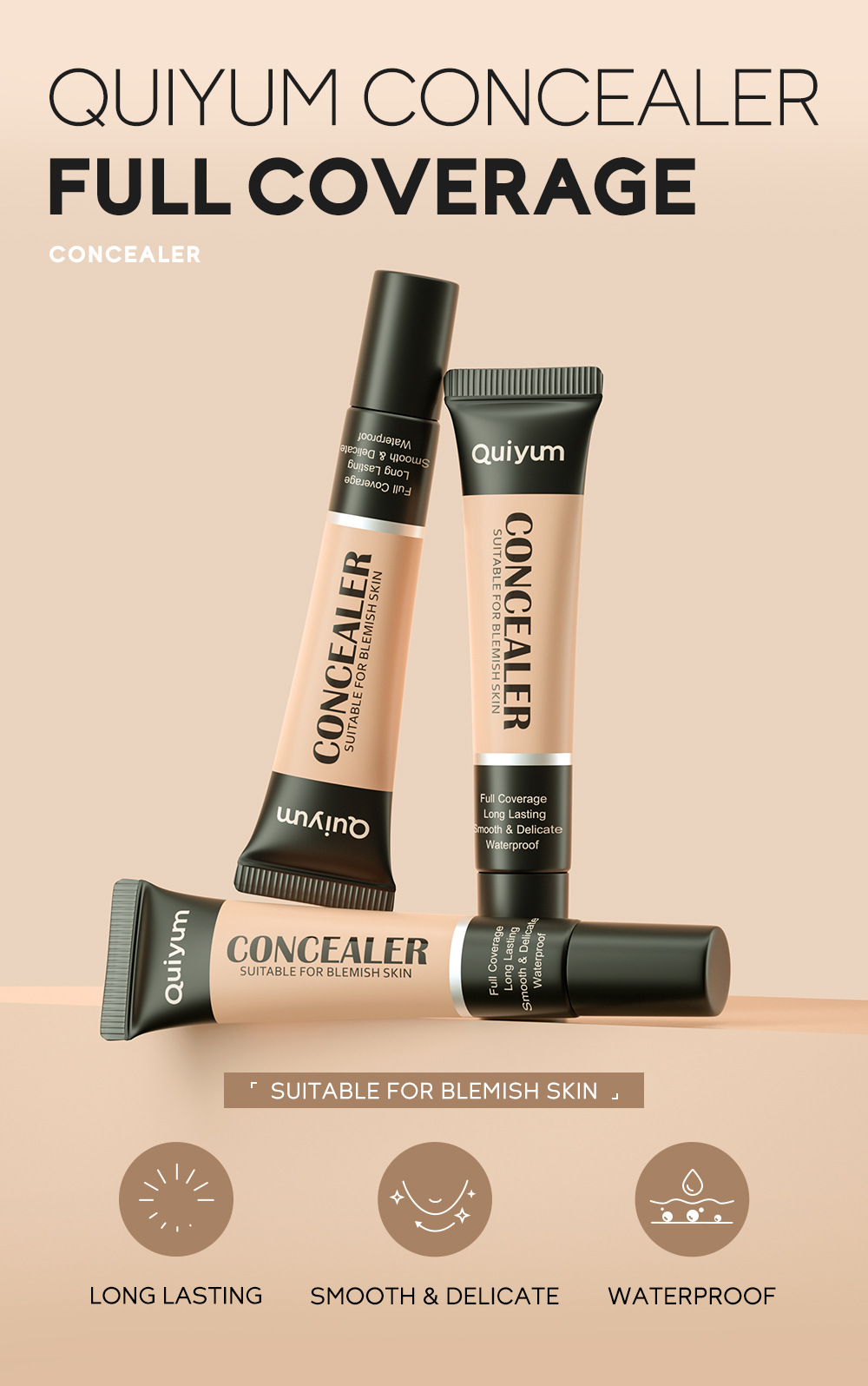 Cross-border QUIYUM Three-color Concealer 8g for contouring, covering blemishes and enhancing skin tone. Factory in stock for wholesale undefined