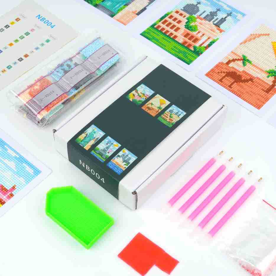 Estación independiente transfronteriza 5D pintura de diamantes 5 * 7 pulgadas sin marco de fotos edición mundial de dibujos animados digitales paisaje de píxeles