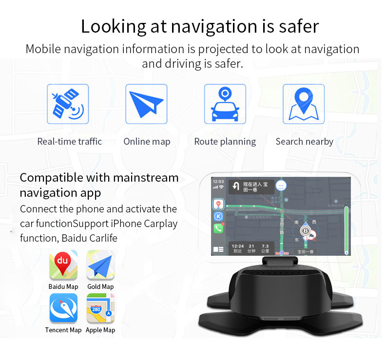 Multifunctional Smart Hud Head-Up Display Carplay Car Navigation Screen Projection Music Player Cigarette Lighter Universal