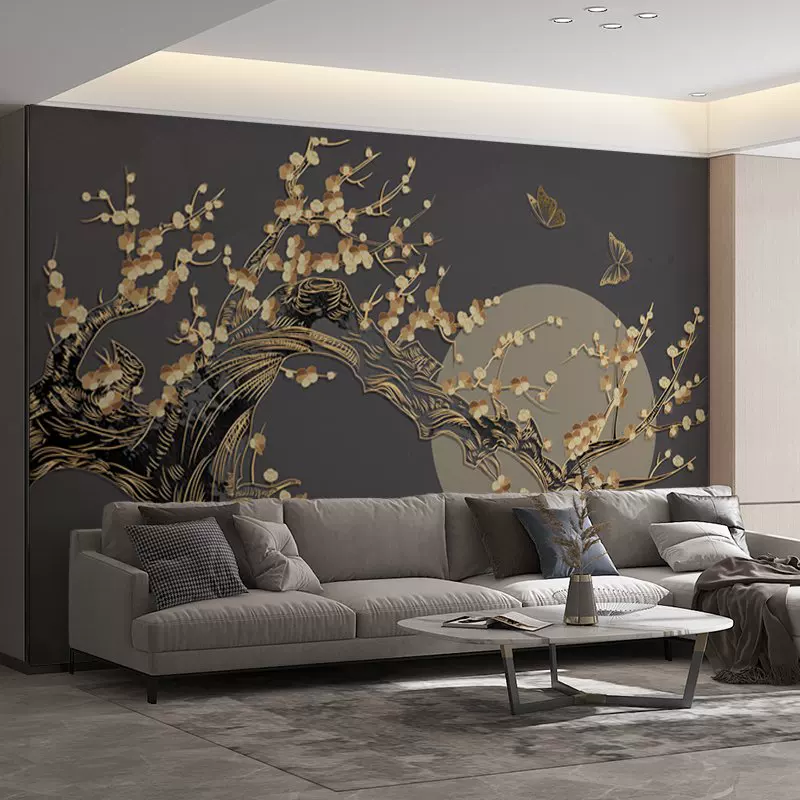 Китайский стиль гостиная фон обоев современная hand-painted цветущая слива светлая роскошь декоративные обои трёхмерная рельефная живопись водонепроницаемая