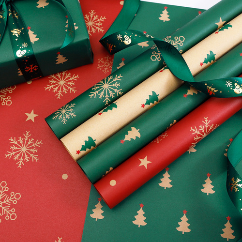 New trendy Christmas wrapping paper, New Year's Eve gift paper, Christmas tree snowflake floral gift wrapping paper