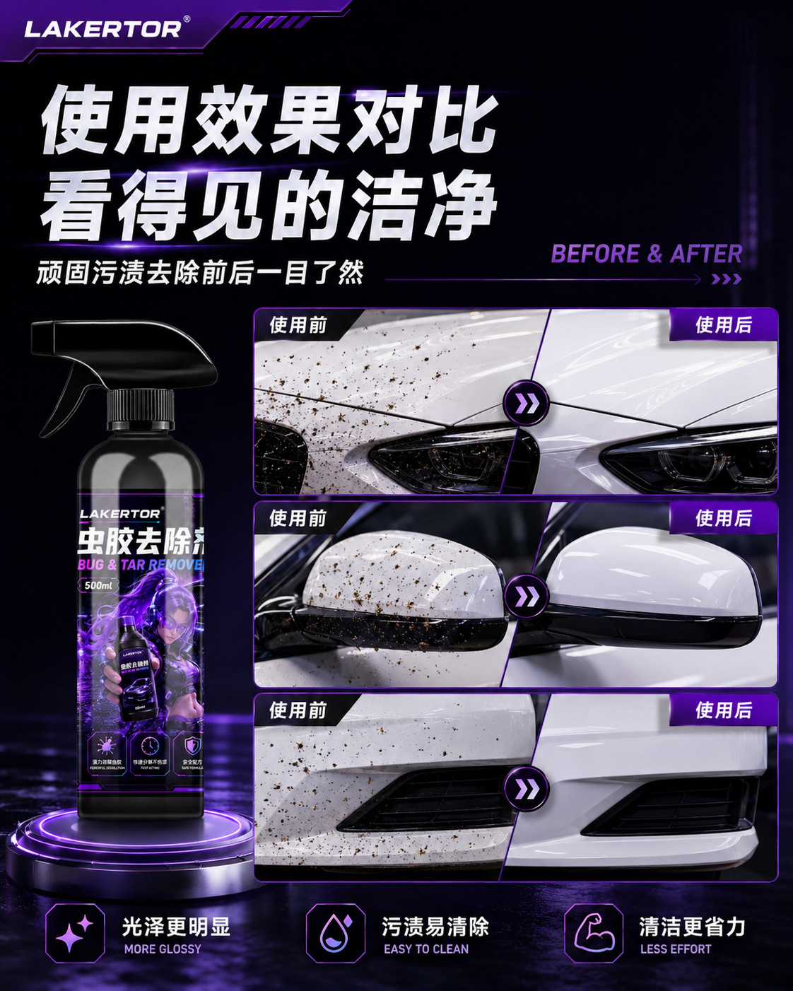 Lakertor Shellac Remover Car Cleaner Oil Film Remover Car Wash Liquid Maintenance Agent