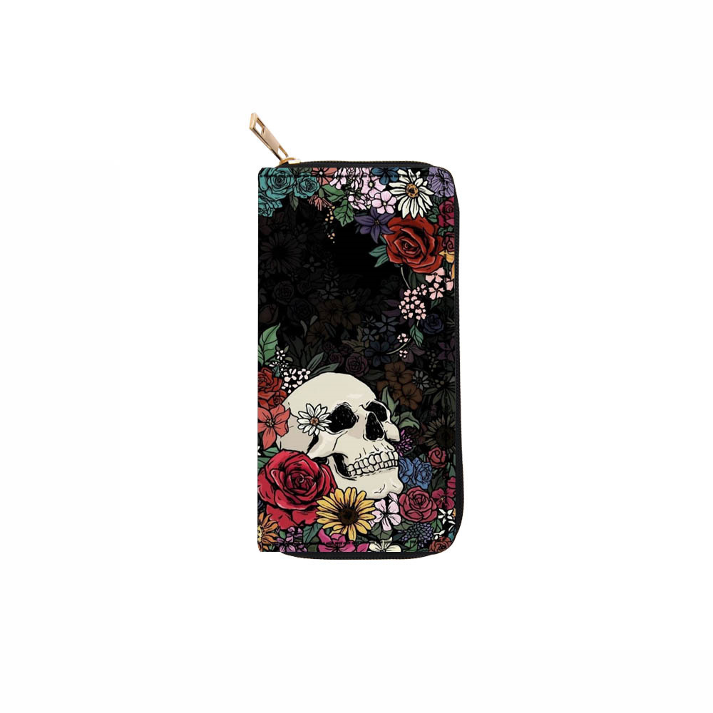 116g Weight Polyester Lining Material Zipper Closure Type Long Wallets Bags Type 1 Piece Quantity Unisex Skull Pu Leather Zipper Wallets