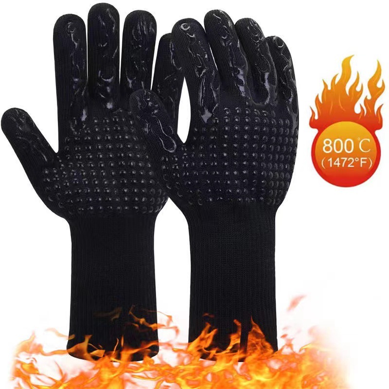 Guantes Aislantes en Existencia, Resistentes a Altas Temperaturas de hasta 500 Grados, Engrosados, Ignífugos, Guantes de Aramida Resistentes al Calor y Antiescaldaduras para Barbacoa EN407