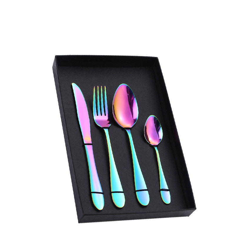 Amazon Tik Tok vajilla de acero inoxidable 4/5 piezas traje 1012 cuatro piezas principales caja de regalo cuchillo de comida occidental, tenedor y cuchara traje