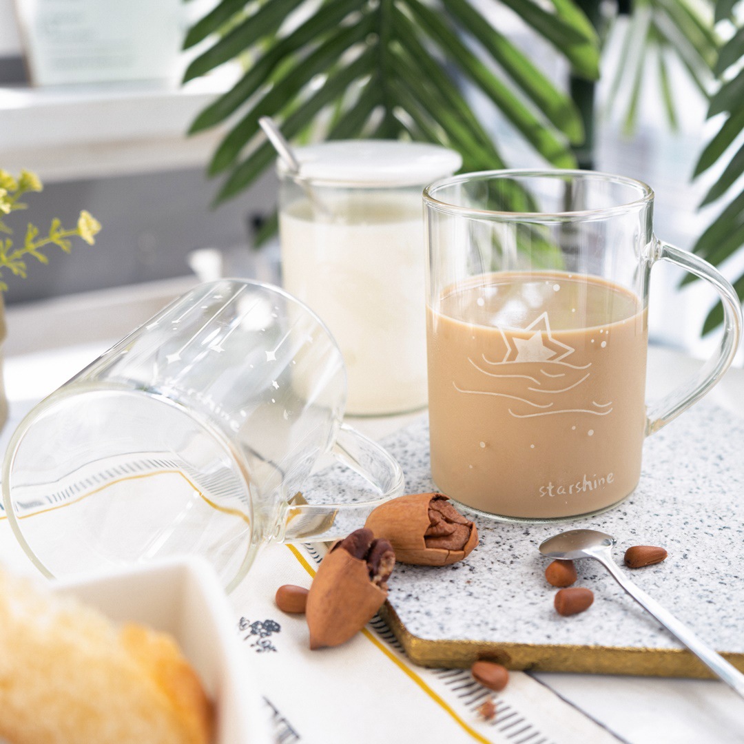 Vidrio luminoso creativo con tapa cuchara regalo transparente taza de agua cielo estrellado patrón taza japonesa Oficina