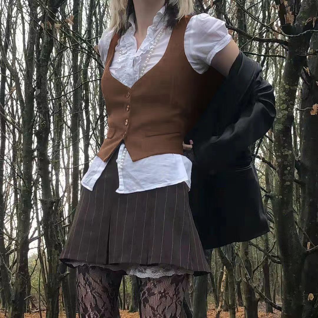 2022 nueva calle europea y americana chica caliente personalidad bolsillo costura cuello en V cintura apretada cardigan Chaleco de color sólido chaleco
