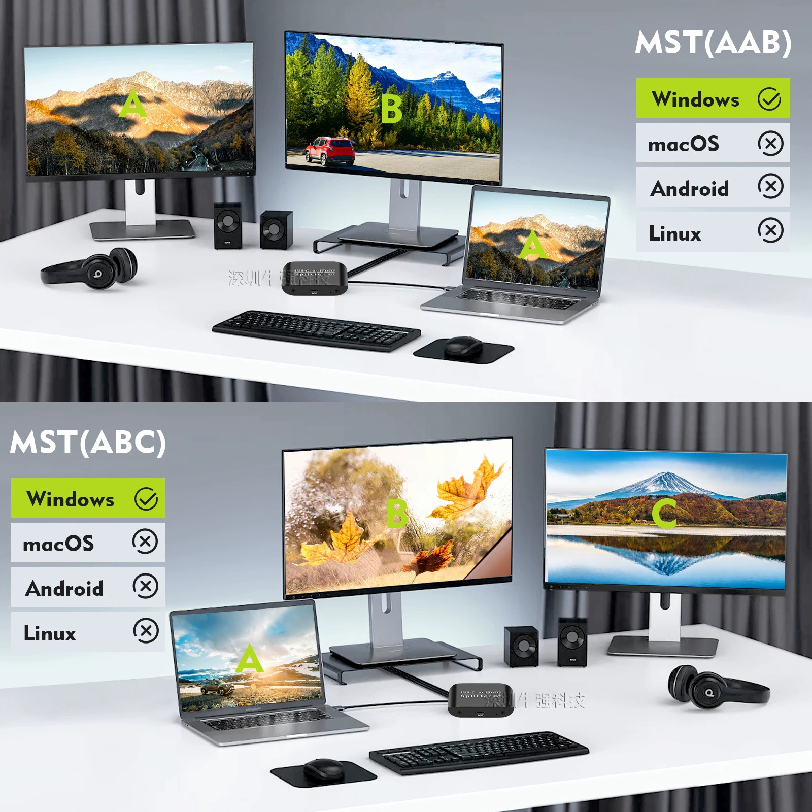Type-C на HDMI+DP 1x2 распределитель для ноутбука MSS