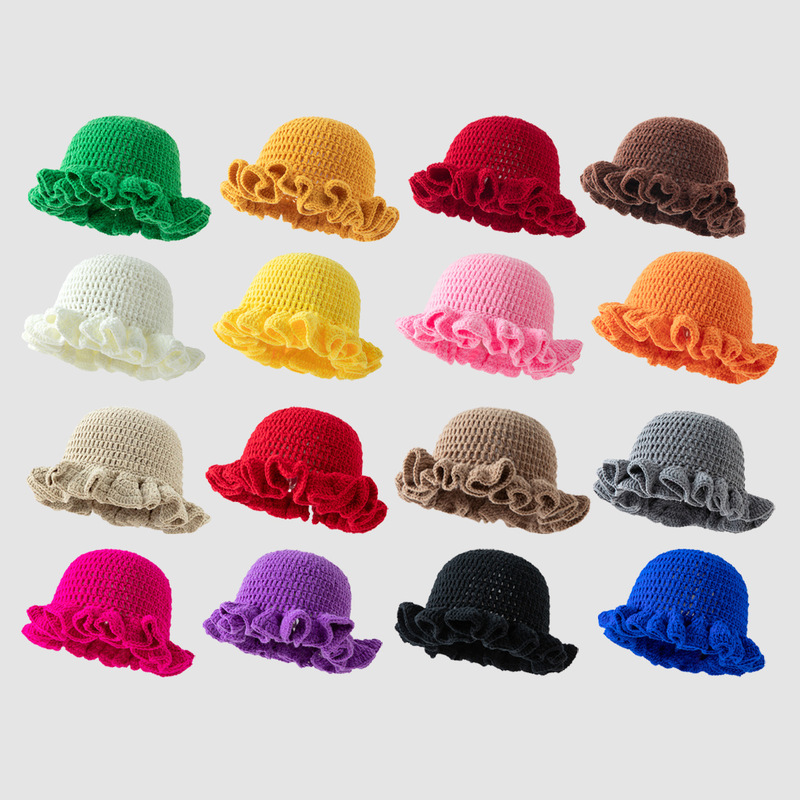 Cross-Border Hand-Knitted Woolen Hat, Autumn and Winter Cold-Proof Thickeneded Wind-Proof Wave Hat, Simple and Versatile Pure Color Knitted Hat
