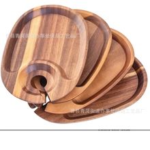 现代简约木制展示盘家用餐厅带酒杯架实木托盘椭圆式木制装饰托盘