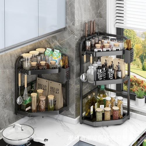 Kitchen corner spice rack, multi-layer corner shelf, home use wall corner corner standing oil salt vinegar storage rack