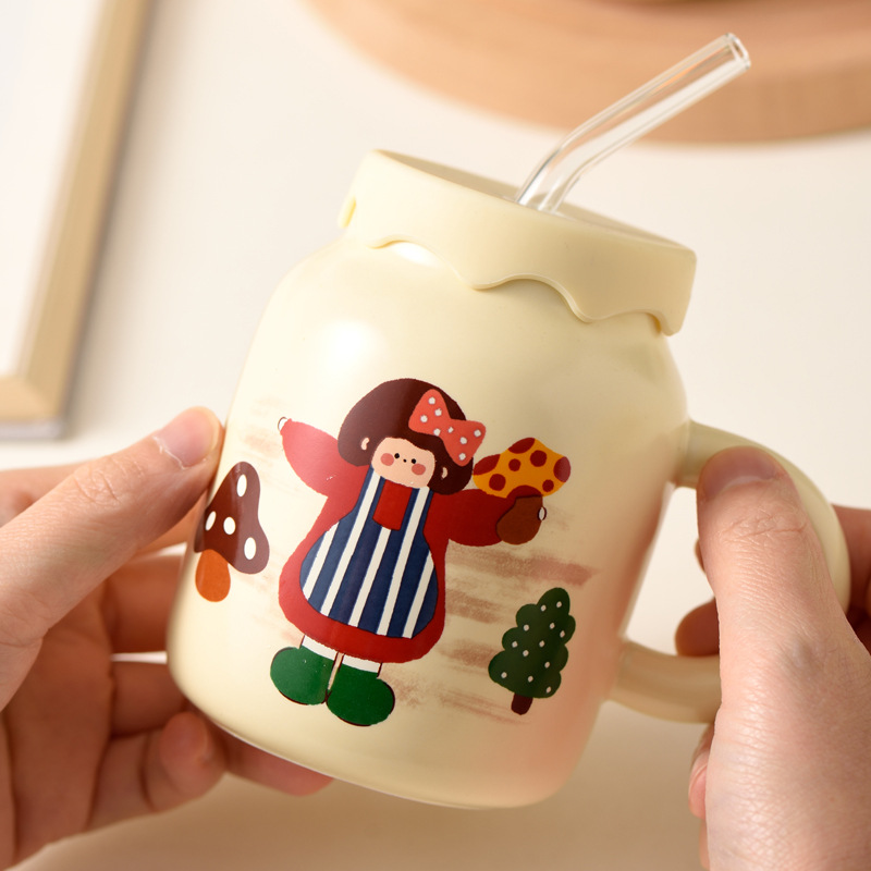 Cartoon cute ceramic high quality glass with glass