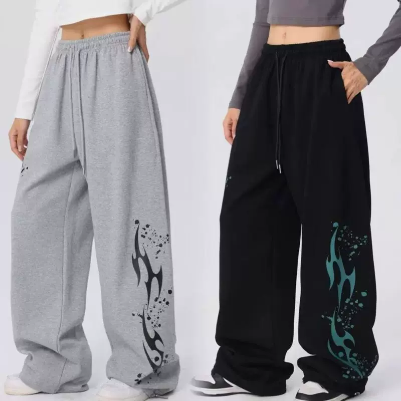 跨境春秋新款休闲裤嘻哈运动裤女宽松长裤hiphop高腰百搭抽绳潮流