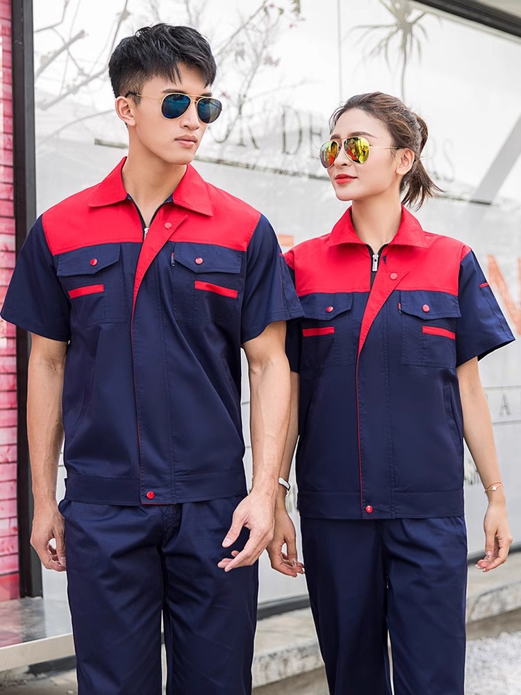 Trajes de trabajo de mangas cortas para hombres de verano delgado desgaste taller de reparación de automóviles mecánica y eléctrica ropa de seguro laboral personalizada / fabricada