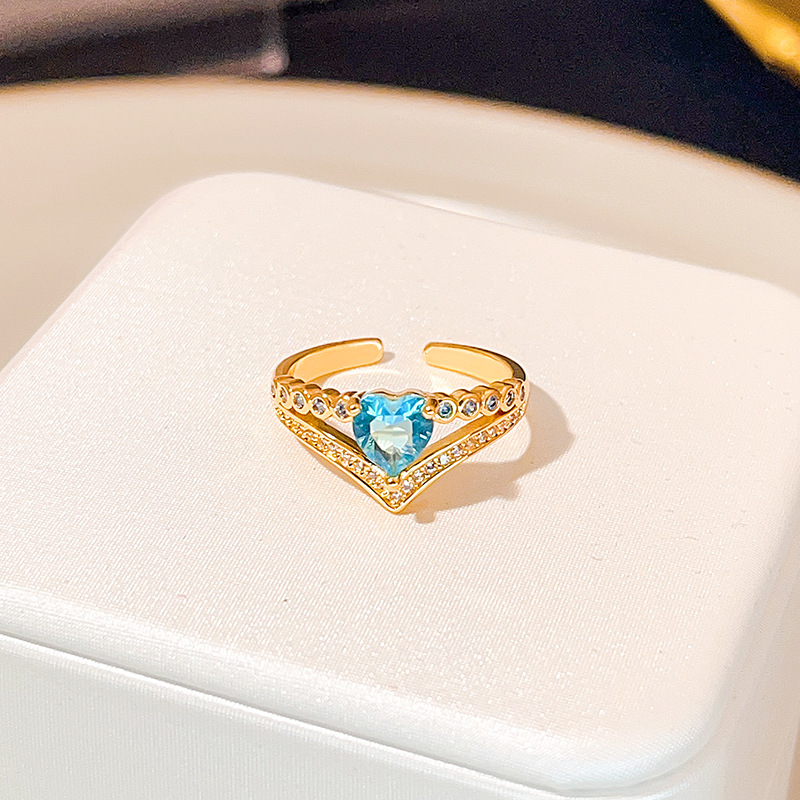 Fashion Star Heart Shape Copper Inlay Artificial Diamond Open Ring 1 Piece