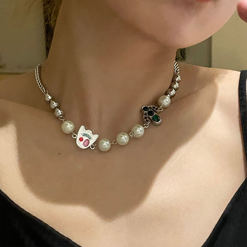 Shijia パールネックレスレディースニッチライトラグジュアリーデザインハイエンドファッション気質鎖骨チェーンネックレスセーターチェーンビーズチェーン|undefined