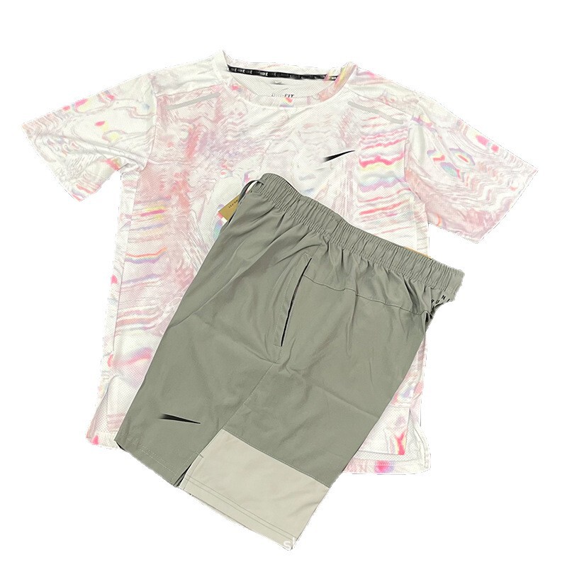 New trendy training running fitness short-sleeve set sports shorts elastic quick-dry breathable foreign trade thin men's