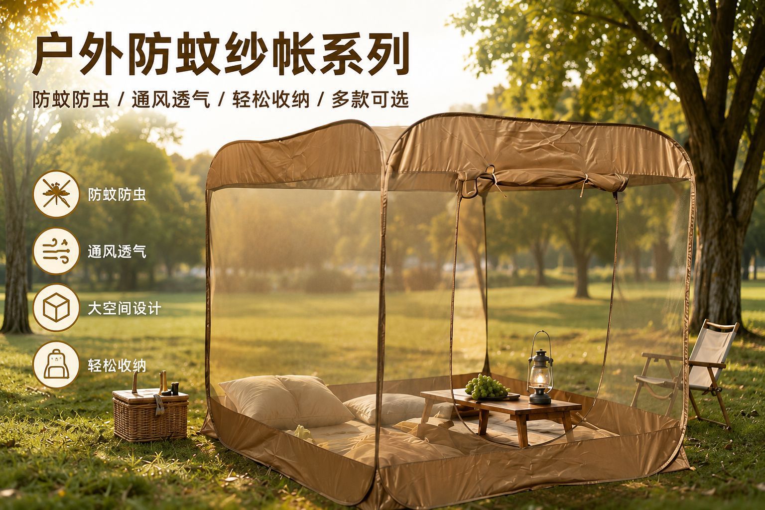 Outdoor Tent, Fully Automatic Camping Mosquito Net, Essential Supplies for Summer Camping, Tent, Double Picnic Mesh Tent