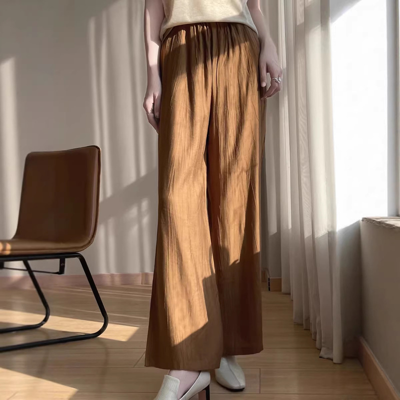 New Textured Pleated Wide-Leg Pants for Women, High-Waisted Drawstring Drapey Straight-Leg Pants, 2026 Summer Breathable Lazy Style Long Pants