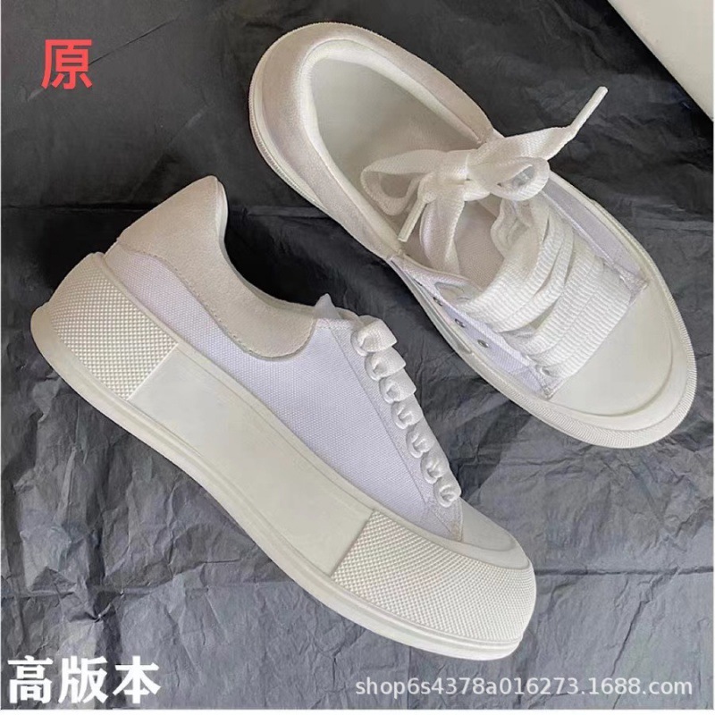 2024 New makunda canvas shoes women's thick-soled height increasing lace-up white shoes fashionable all-match casual breathable board shoes