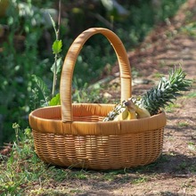 新款椭圆花篮圆形藤编篮子手工编织插花手提篮水果包装礼盒手提篮