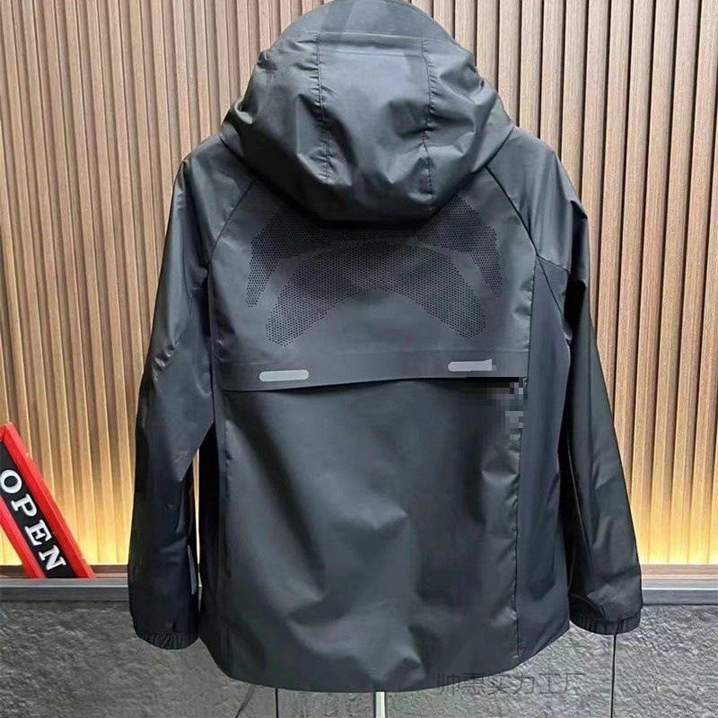 Spring and Autumn New Men's European Light Luxury Fashion Laser Perforated Jacket Slim Fit Hooded Business Casual Jacket